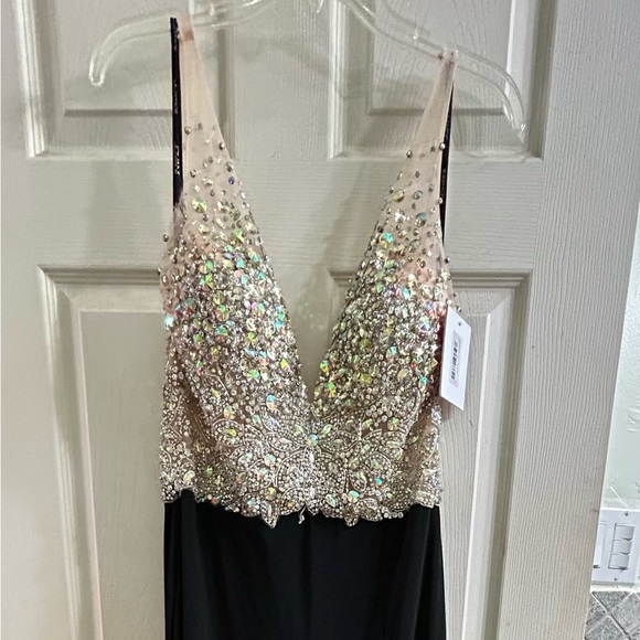 Cache Dresses & Skirts - Deep V Neck Sleeveless Sequined Dress with long skirt